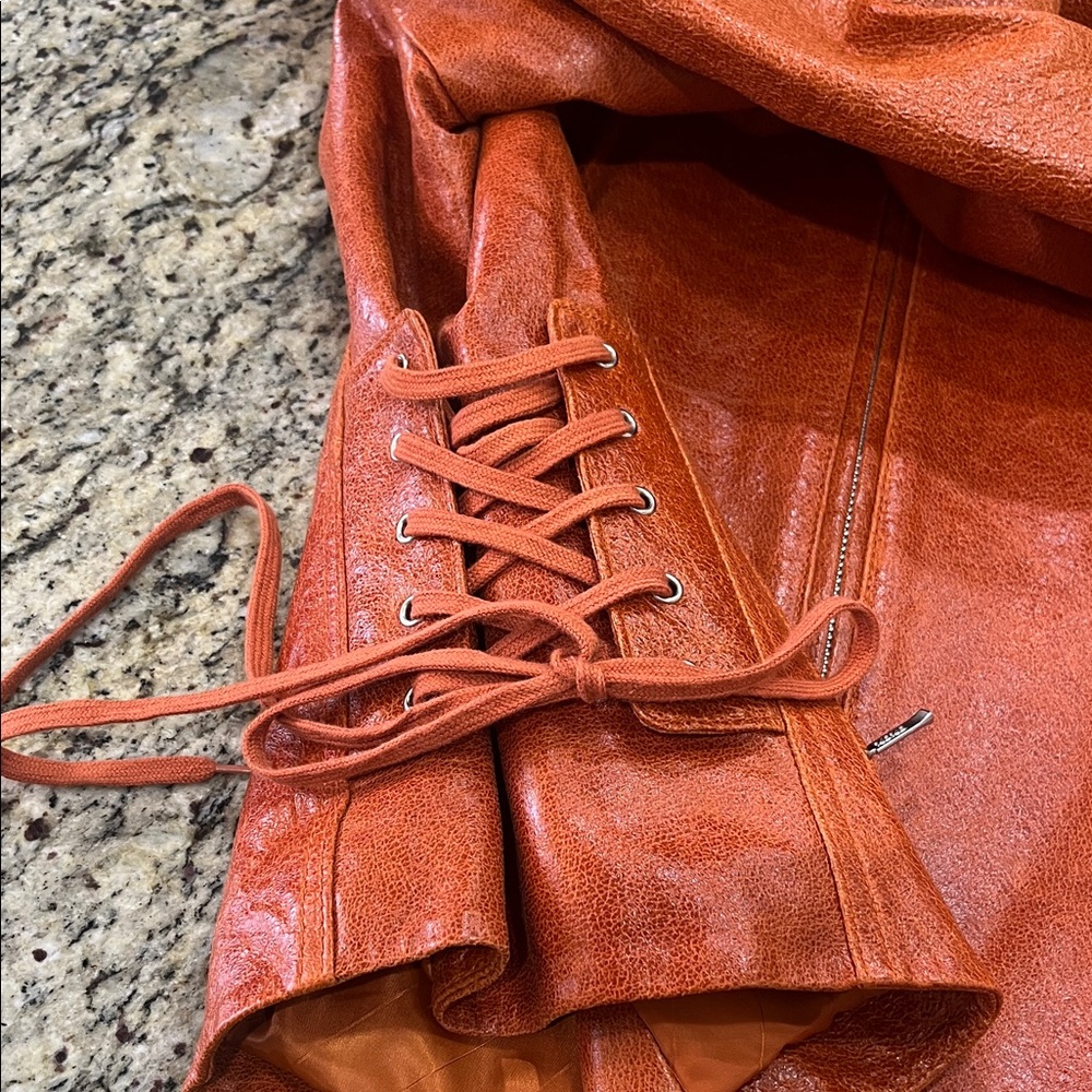 XOXO Women's Rust Faux Leather Jacket with Faux Fur Collar - Picture 11 of 11